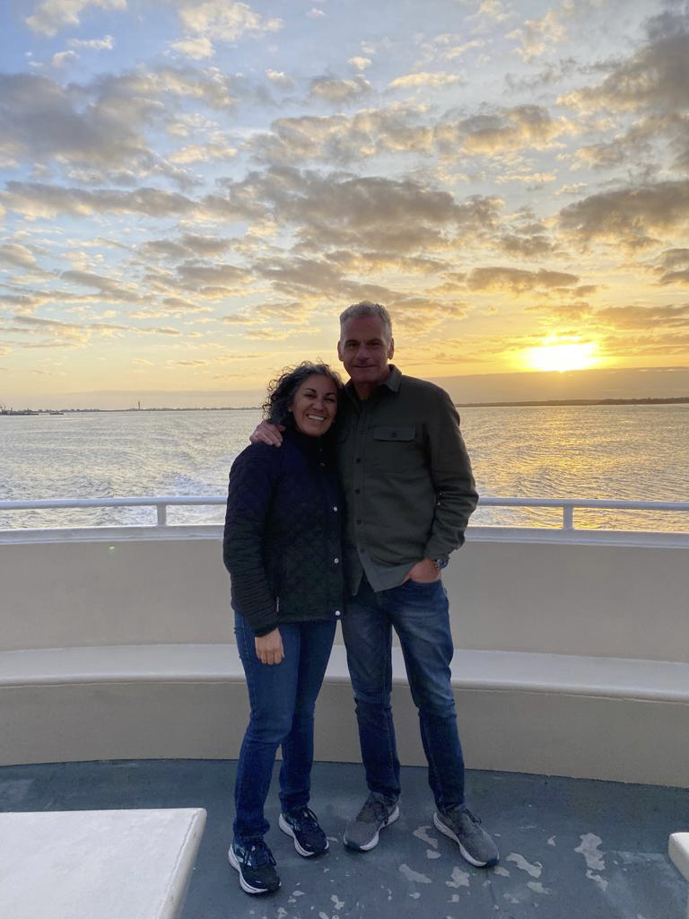 On the ferry at sunset heading back