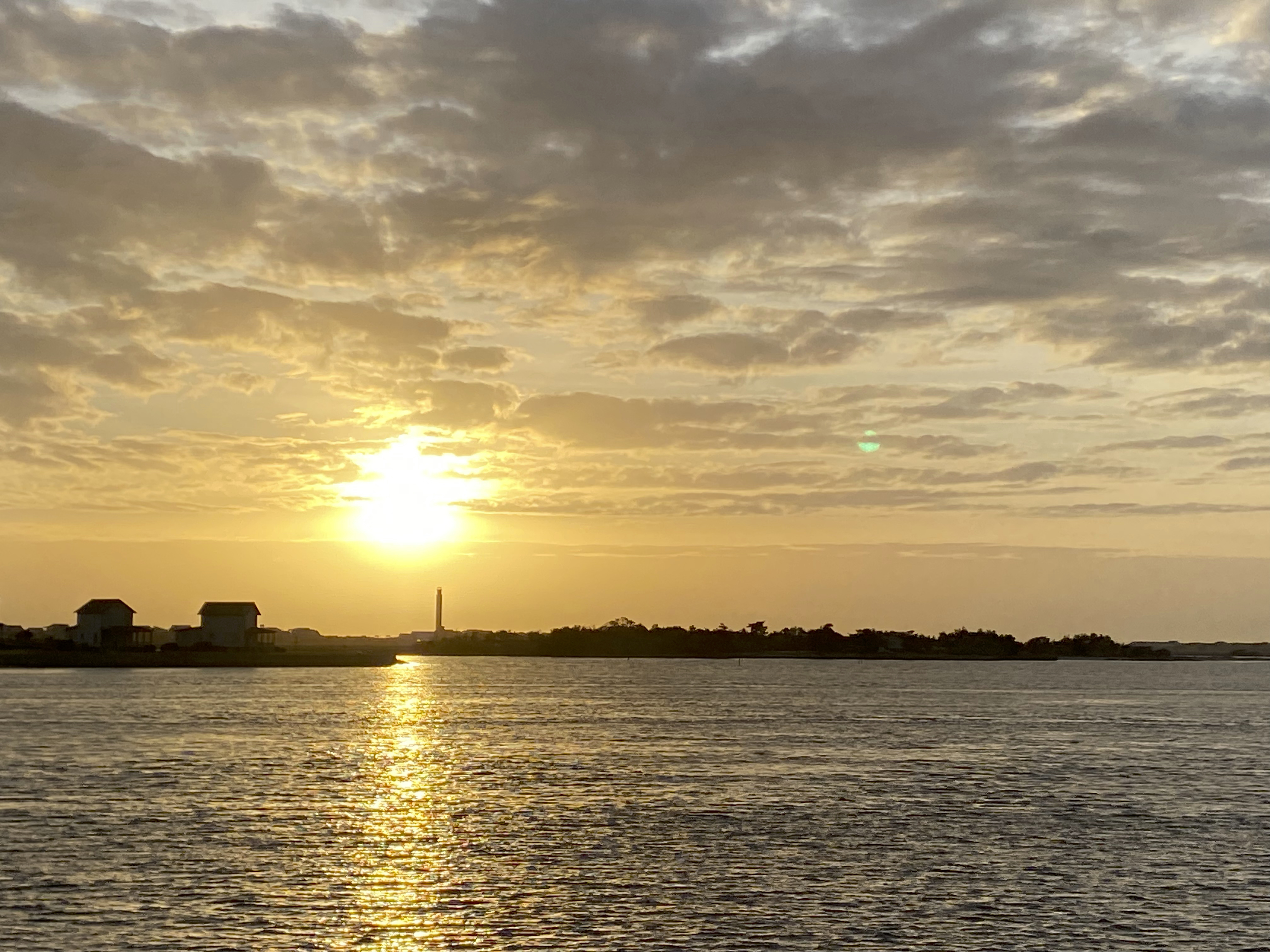 Looking back at Oak Island lighthouse from the ferry